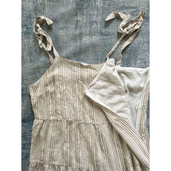 Caslon Ivory Khaki Stripe Tie Shoulder Tiered Sundress Size 1X - Picture 5 of 11